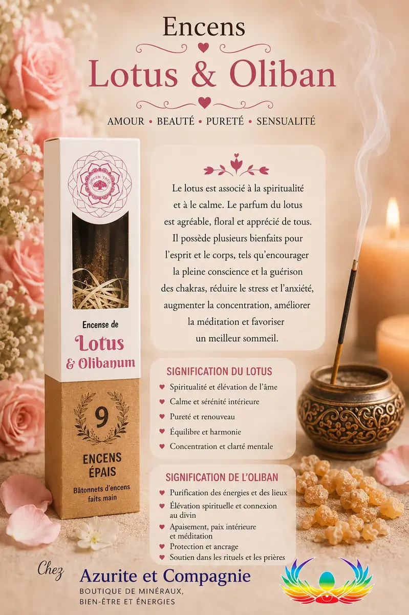 Encens Lotus et Oliban : amour, beauté, pureté, sensualité